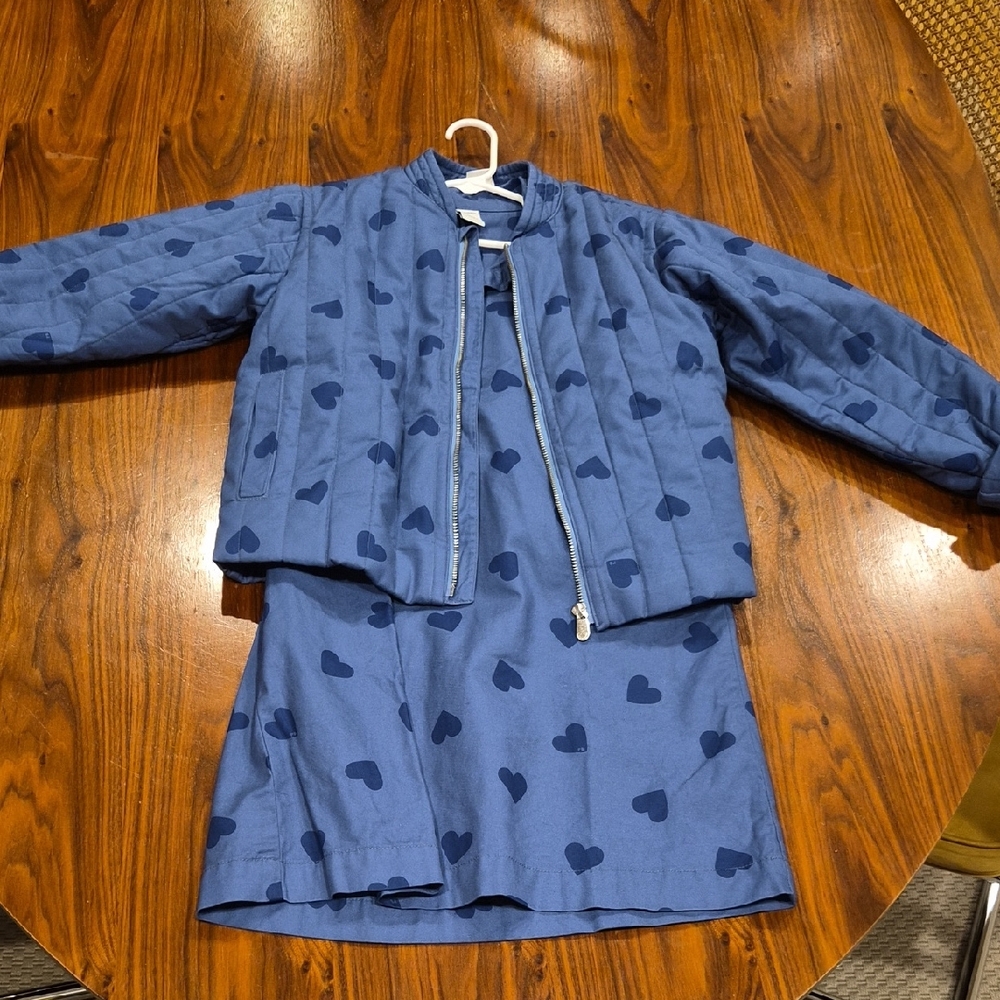 Petit Bateau Blue Heart-Print Quilted Jacket & Dress Set